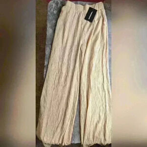 Pretty Little Thing Wide Leg Trousers Woman Size 2 Stone Textured Tan High Waist